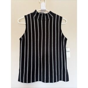 Moth Anthropologie Classic‎ Black Striped Mock Neck Knit Shirt Small NEW NWT